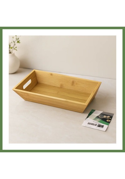 Bezos Bambu Dikdörtgen Sunum Tepsisi 16x30x4.5 Cm Çift Kulplu Hb006