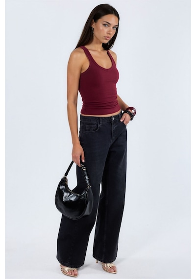 Hiccup Busem V Yaka Ribanalı Tank Top Bordo Kırmızı
