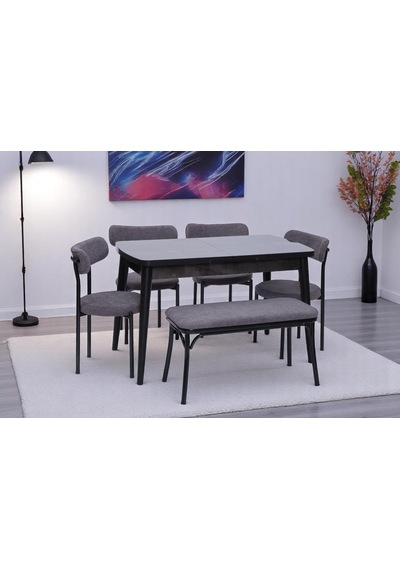 Nehir Alfa Banklı Lak Panel Açılır Mutfak Masa Takımı 75x130cm Siyah