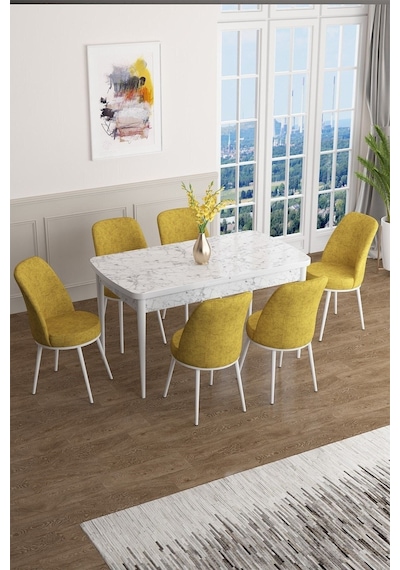 Canisa Han Serisi 70x114 Açılabilir Mdf Mutfak Masası Takımı Beyaz Mermer Desen Masa 6 Hardal Sandalye Masa Beyaz Mermer Desen Sandalye Hardal Canisa Han Serisi 70x114 Açılabilir Mdf Mutfak Masası Takımı Beyaz Mermer Desen Masa 6 Hardal Sandalye Masa Beyaz Mermer Desen Sandalye Hardal