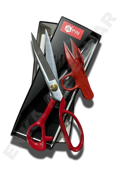Pın - 1094 9 Inc Kırmızı Saplı Çelik Gövde Profesyonel Terzi Makası