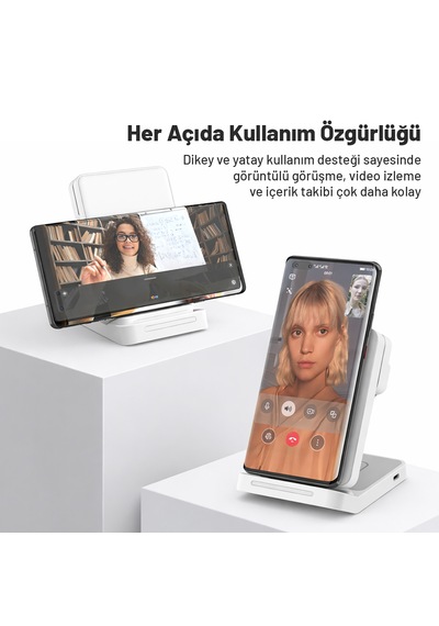 Woyax Wireless Kablosuz Şarj Standı Katlanabilir Huawei Watch Apple Uyumlu iPhone Android Telefon Saat Kulaklık Uyumlu 3in1 Beyaz