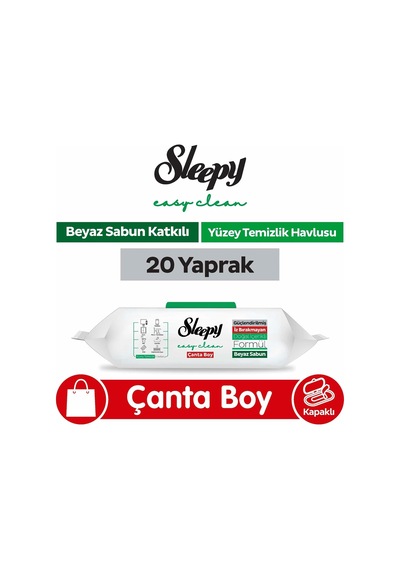 Easy Clean Beyaz Sabun Katkılı Yüzey Temizlik Havlusu Çanta Boy 20 Yaprak 1000'li Set