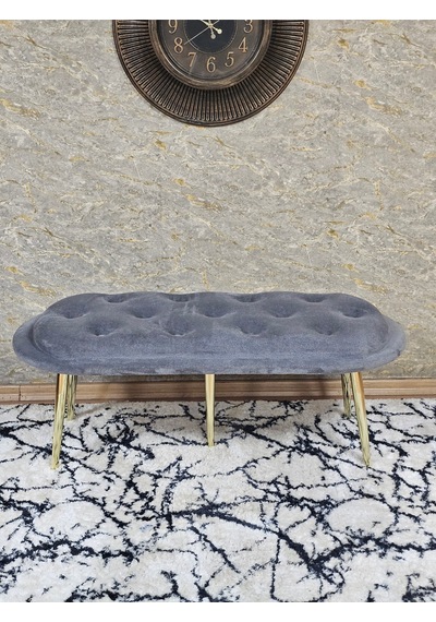 Zafir Ufo Oturak Bench - Gold Kaplama Sivriltme Ayak - Oturak - Bench - Puf - Yatak Ucu Pufu Gri