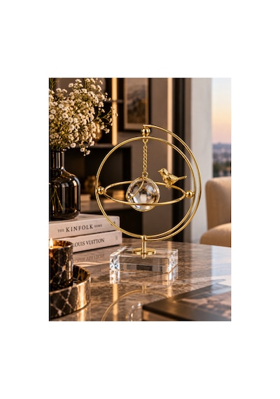 Sleep Nova Gold Kuş Figürlü Kristal Küre Dekoratif Masa Objesi