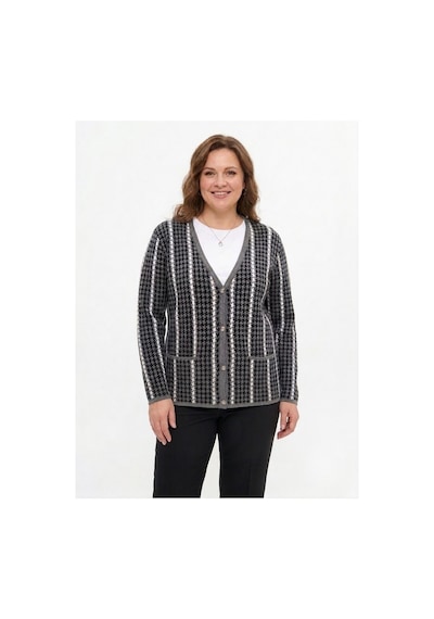 Onno Style Women Kazayağı Desen Renkli Klasik Triko Ceket Gri