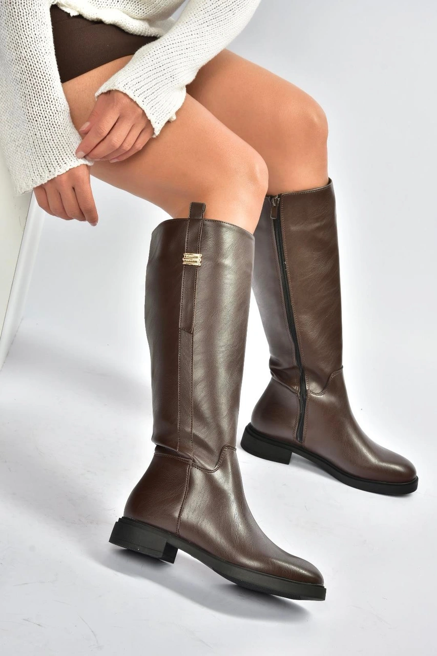 Fox Shoes V973000809 Kahverengi Klasik Kadın Çizme Kahverengi-suni Deri