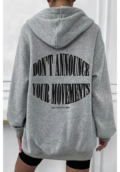 Altamira Unisex Gri Wrst Sırt Baskılı Ince Mevsimlik Kapşonlu Oversize Hırka 001