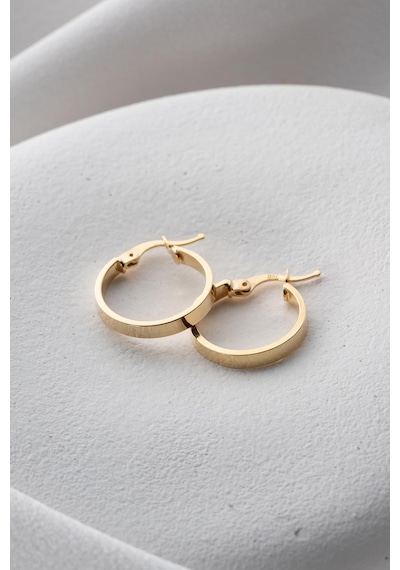 925 Ayar Gümüş Gold Kaplama Düz Sade 20 Mm Halka Şarnel Küpe Gold