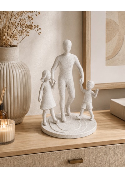 Babalar Günü Hediyesi Baba Çocuk Figürlü Dekoratif Obje Aile Biblosu Pla 12x9 Cm