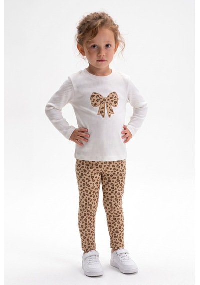 Minipomes Kız Çocuk Leopard Fine Ribana Takım Krem