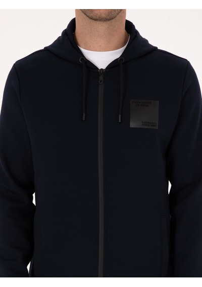 Lacivert Regular Fit Pamuk Karışımlı Tam Fermuarlı Sweatshirt