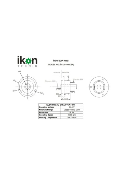 IK-M010-6K2A Mile Geçmeli Slip Ring – Döner Konektör