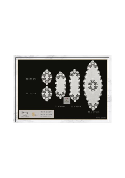 Salon Takımı Çeyizlik Krem Runner Set 5 Parça Keten Masa Örtüsü Runneri Lüx Evita Çok Renkli