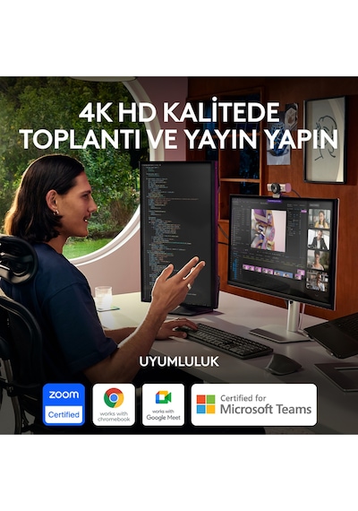 Logitech Mx Brıo Ultra Hd 4k Gizlilik Kapaklı Ve Mikrofonlu Yayın Web Kamerası - Koyu Gri