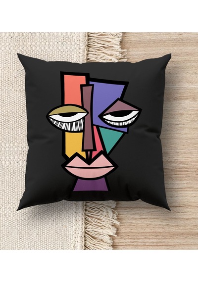 BK Gift Modern Art Tasarımlı Premium Kumaş Siyah Kırlent Yastık,