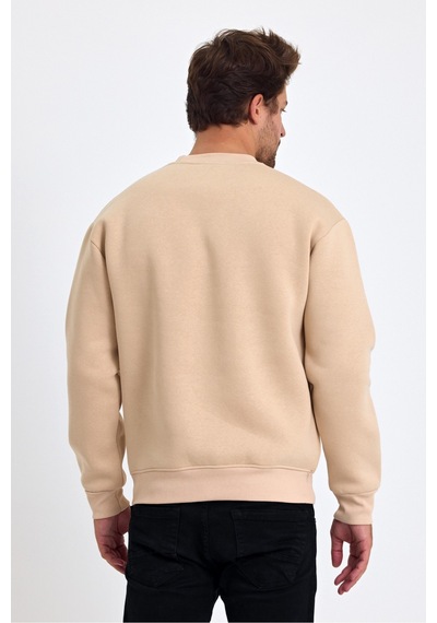 Tarz Cool Erkek Yumuşacık Kumaşlı Regular Fit Yuvarlak Yakalı Sweatshirt Taş