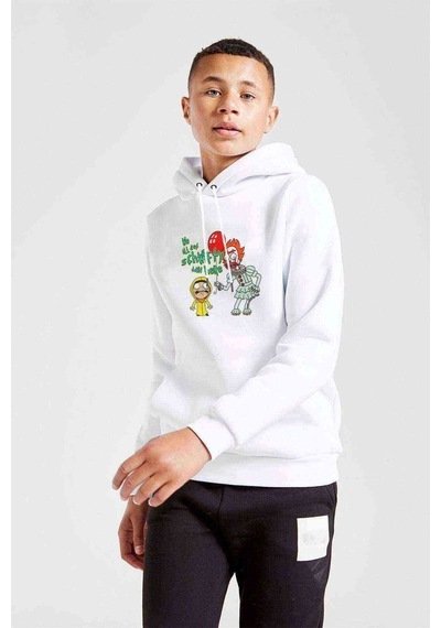 Tshirthane We All See And Morty Clown Baskılı Unisex Çocuk Kapüşonlu Sweat Beyaz
