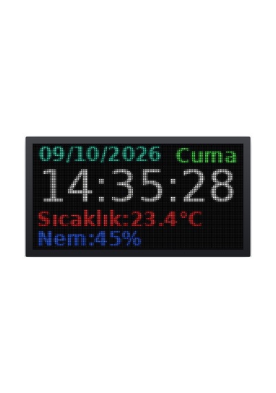Sanec Full Renkli Led Dijital Saat, Tarih, Derece Ve Nem Göstergesi P5 Dış Mekan Kasa Ölçüsü: 32x64 Cm Diğer