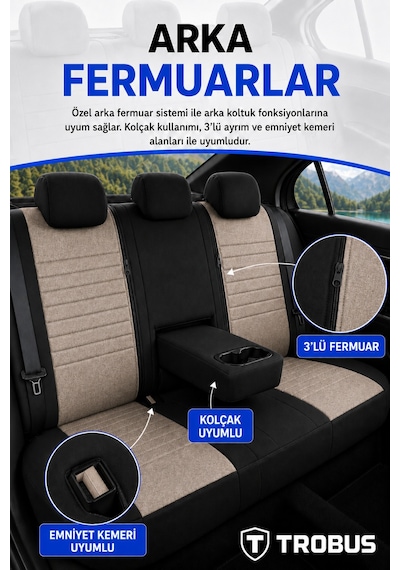 Fiat Tipo 1990-2000 Uyumlu Levante Serisi Bej Siyah Oto Koltuk Kılıfı