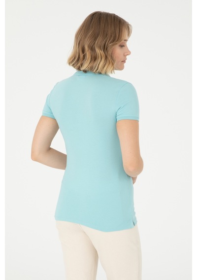 U.S. Polo Assn. Kadın Su Yeşili Basic Polo Yaka Tişört 50280071-VR083