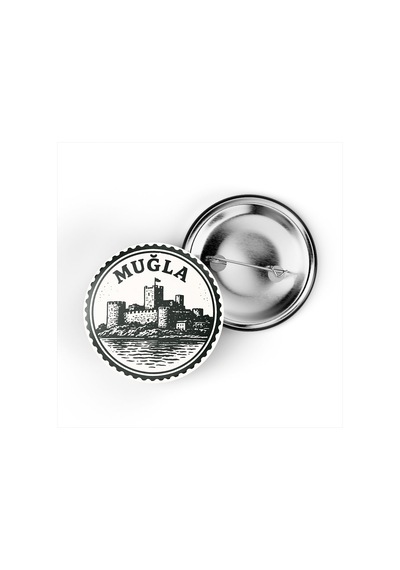 5 Adet İğneli Çanta Rozeti - Bodrum Kalesi - Muğla - 44 MM Çok Renkli