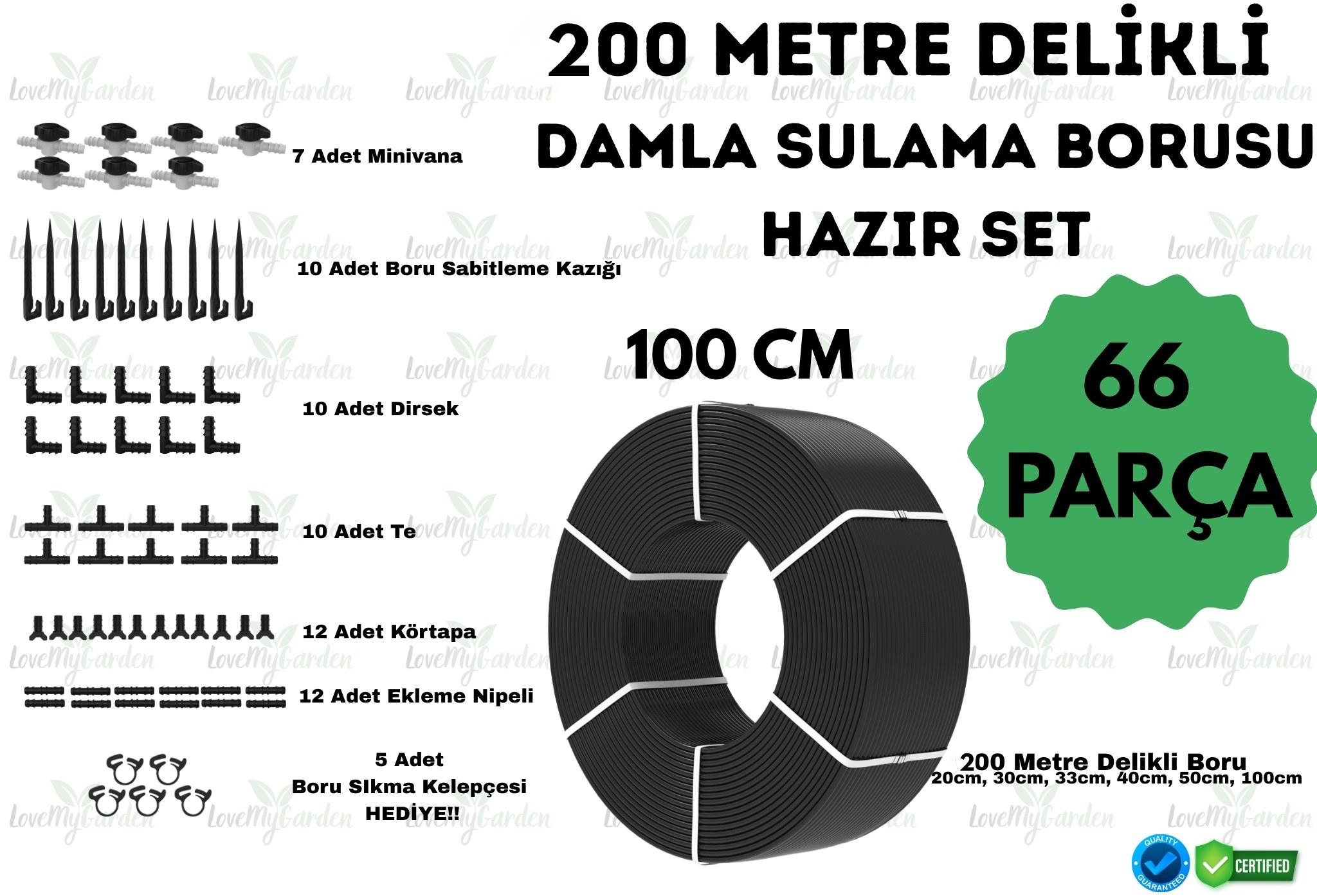 Lovemygarden 200 Metre Kendinden 100cm Delikli Damla Sulama Borusu Ve Sulama Seti - Ø16 Mm
