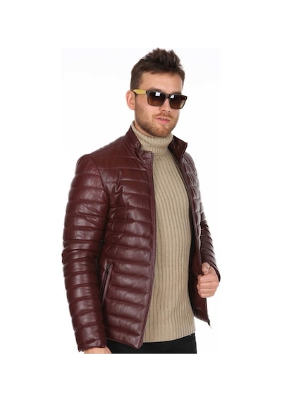 Hakiki Kuzu Derisi Fermuarlı Bordo Kışlık Erkek Ceket Bordo