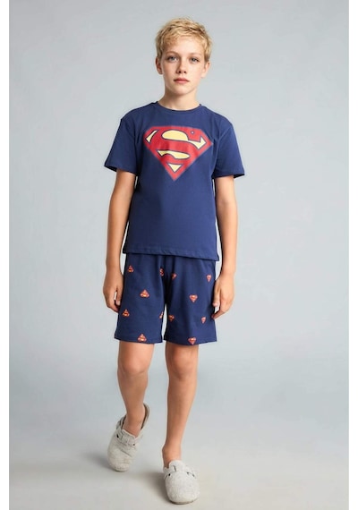 Defacto Superman Lisanslı Regular Fıt Elastik Bel Şortlu 2li Lacivert Pijama Takımı Erkek Çocuk H8145a826hsnv42 Lacivert-nv42