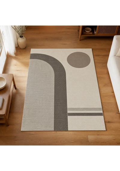 Kartela Halı Japandi Kemer Desenli Halı Açık Gri Kaymaz Taban Makinede Yıkanabilir 160x240 Cm