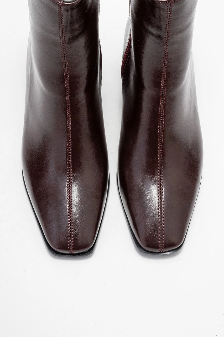 Luvishoes Luvi Shoes Arven Bordo Cilt Kadın Kalın Topuklu Bot Bordo