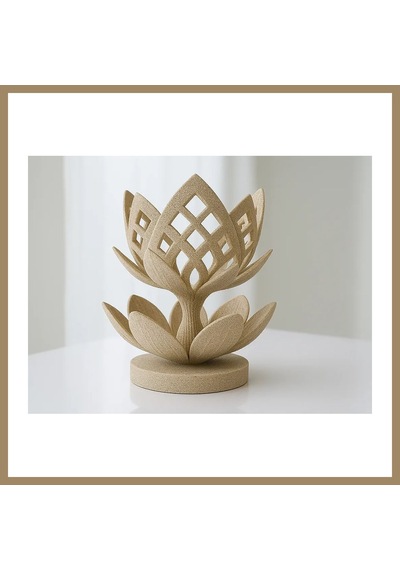 Bezos 3d Baskı Lotus Çiçeği Mumluk - Dekoratif Tealight Mumluk-bej 22