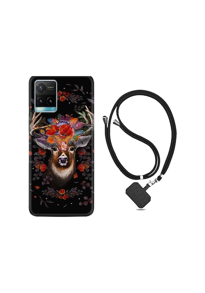 Vivo Y21S Kılıf Boyun Askılı Rose Deer 1661
