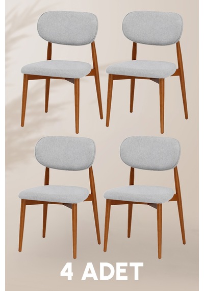 Parma Sandalye - Mense Gri Kumaş - Ahşap İskelet - Salon Sandalyesi / Mutfak Sandalyesi 4 Adet Gri