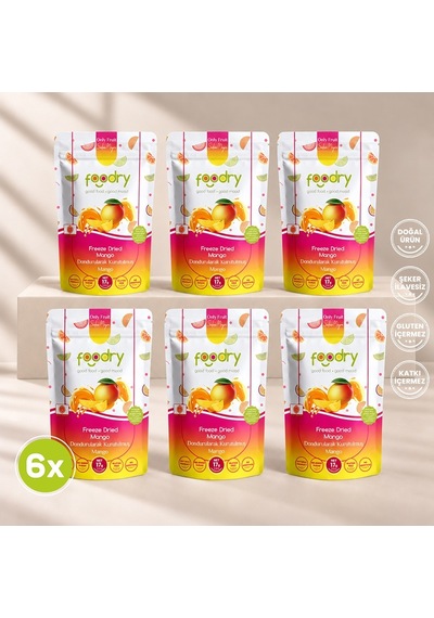 Foodry Dondurularak Kurutulmuş Mango Freeze Dry Mango Katkısız Çıtır Meyve Atıştırmalığı 6 x 17 G
