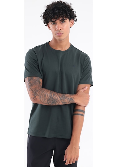 Rowinger Modal İnterlock Kumaş Minimal Logolu Bisiklet Yaka Erkek Spor T-shirt Darkgreen