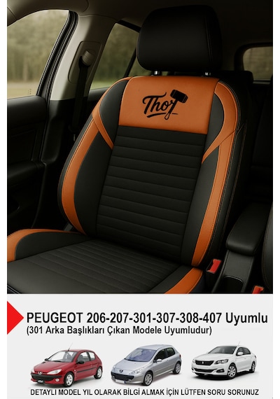 Thor Tay Tüyü Oto Koltuk Kılıfı Peugeot 206-207-208-306-307-407- Uyumlu Taba