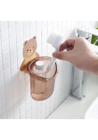 Ayı Figürlü Duvara Asılan Plastik Organizer Banyo Ve Mutfak İçin Delikli Askılı Düzenleyici Açık Kahverengi