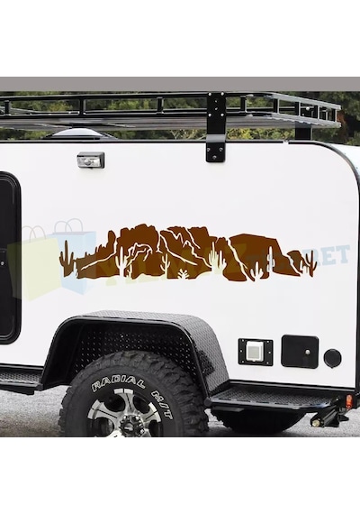 Kaktüs Orman Dağ Karavan Çekme Oto Sticker Etiket Yapıştırma