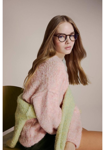 Defacto Yün Karışımlı Bisiklet Yaka Oversize Fit Triko Kazak F3256ax25wnpn450 Pembe-pn450