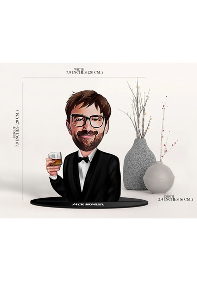 Bk Gift Kişiye Özel Karikatürlü 3d Ahşap Biblo Ve Siyah Mini İçki Şişesi Tişörtü Hediye Seti, Arkadaşa Hediye, Sevgiliye Hediye-2