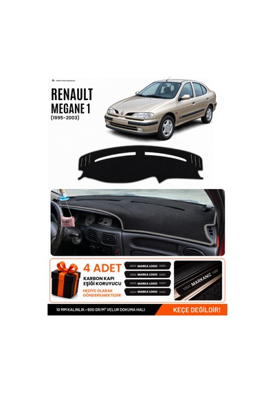 Renault Megane 1 1995-2003 Uyumlu Torpido Örtüsü, Torpido Kılıfı - Siyah Gri