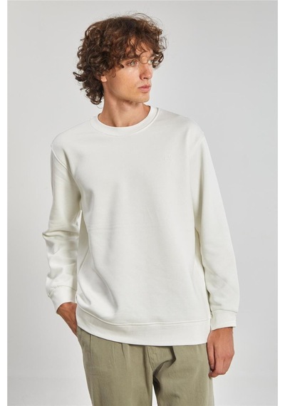Barrels And Oıl Bisiklet Yaka Logolu Erkek Sweatshirt - Ekru Ekru