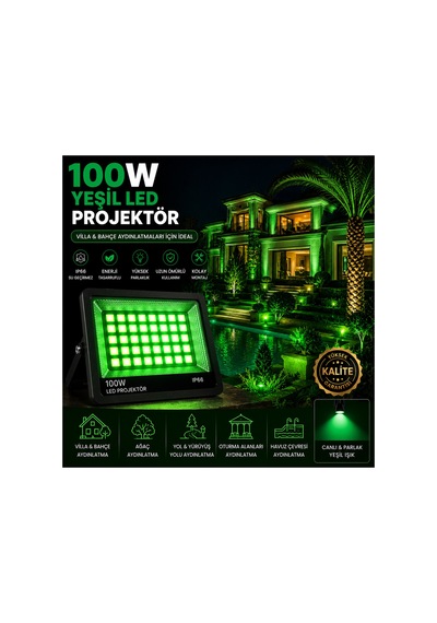 Astec Yüksek 100 Watt Yeşil Led Projektör Ip66 Su Geçirmez Dış Mekan Aydınlatma