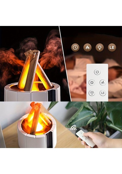 Hava Nemlendirici Aroma Difüzörü 280ml Led Işıklı Kumandalı Alev Simülasyonlu 001
