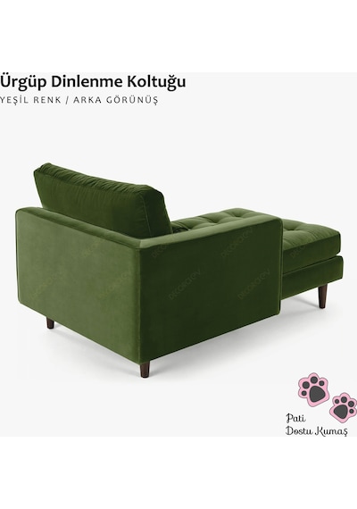 Ürgüp Yeşil Rahat Dinlenme Koltuğu Uzanma Koltuğu Josefin Koltuk Tekli Koltuk Kanepe - Sağ Kolçaklı Yeşil