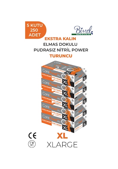 Nitril Turuncu Power Pudrasız Muayene Eldiveni Xl - 5 Paket 50 Li