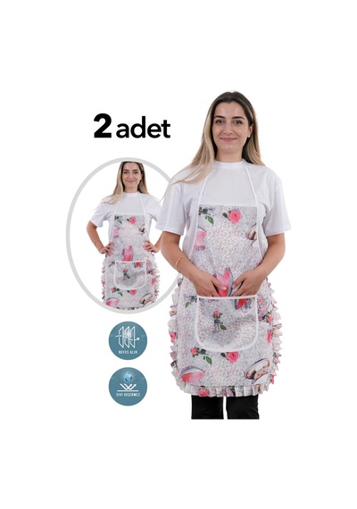 Jarse Frilly İkili Paket Sıvı Geçirmez Su Geçirmez Mutfak Önlüğü Fincan