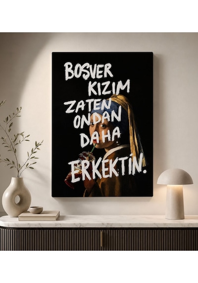 Bk Gift Vintage Klasik Sanat Esprili Sözlü Dekoratif Kanvas Tablo - 21 Çok Renkli