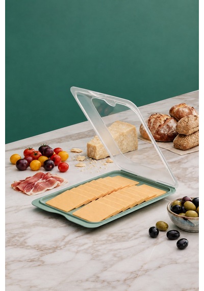 Gıda Saklama Kabı &şeffaf Kapaklı Sığ Şarküteri Saklama Kabı, Buzdolabı Kahvaltılık Peynir Salam Kabı, 35 X 250 X 170 Mm Bpa Free Yeşil - 934476259 Yeşil